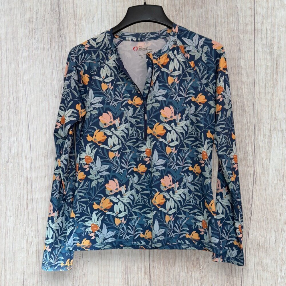 The American Outdoorsman Floral Long Sleeve Rash Guard UPF Swim Top Womens L